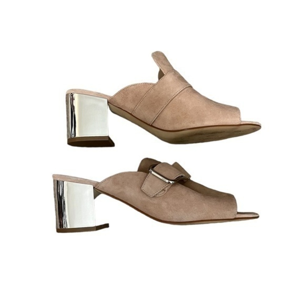 Marc Fisher mirror heel blush Mfrima suede mules w/ buckle